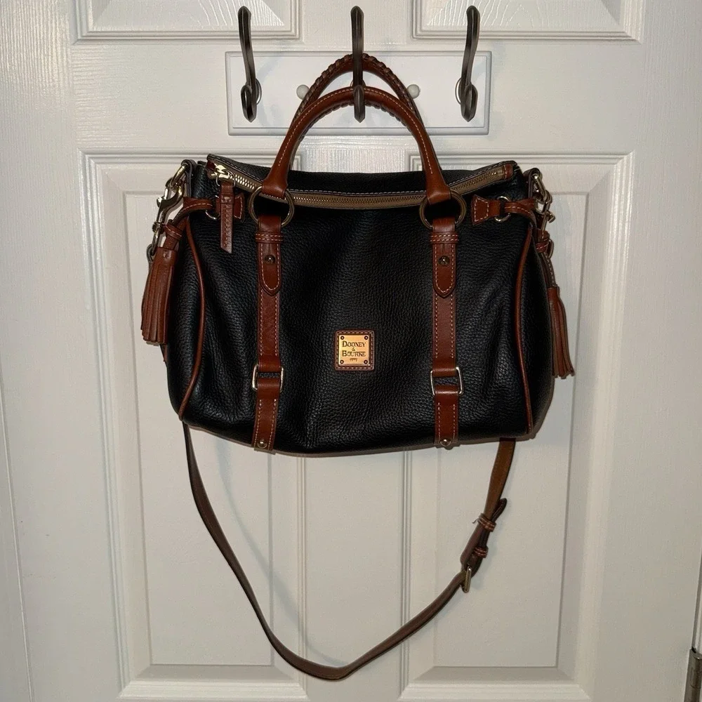 Dooney & Bourke Florentine Black Pebbled Leather Top Handle Satchel Bag Purse